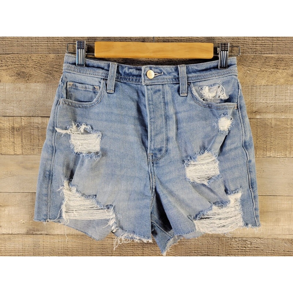 Hollister Ultra High Rise Mom Jeans Shorts 1 W 25 Denim Cut Off Distressed 3"